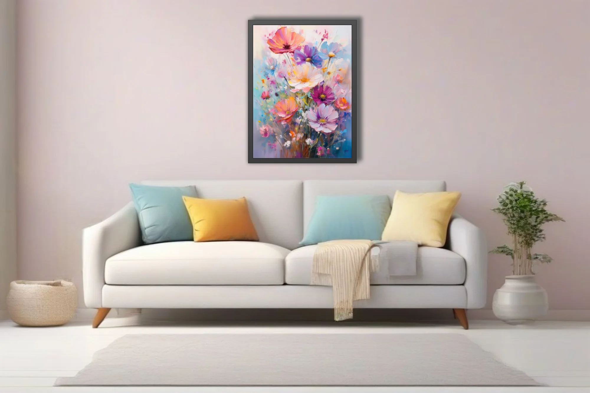 Vibrant pastel wildflower bouquet in painterly with and luminous color