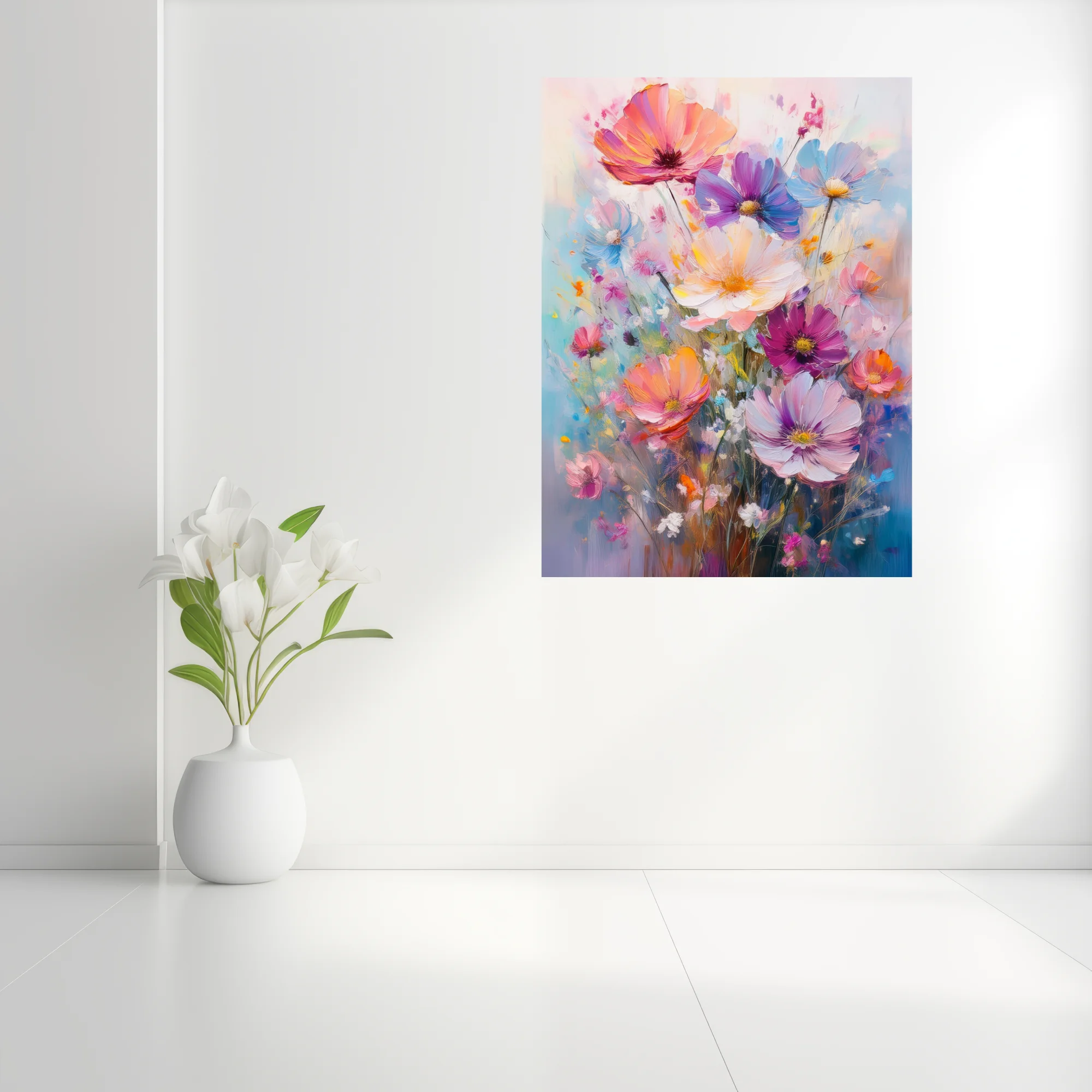 Vibrant pastel wildflower bouquet in painterly with and luminous color