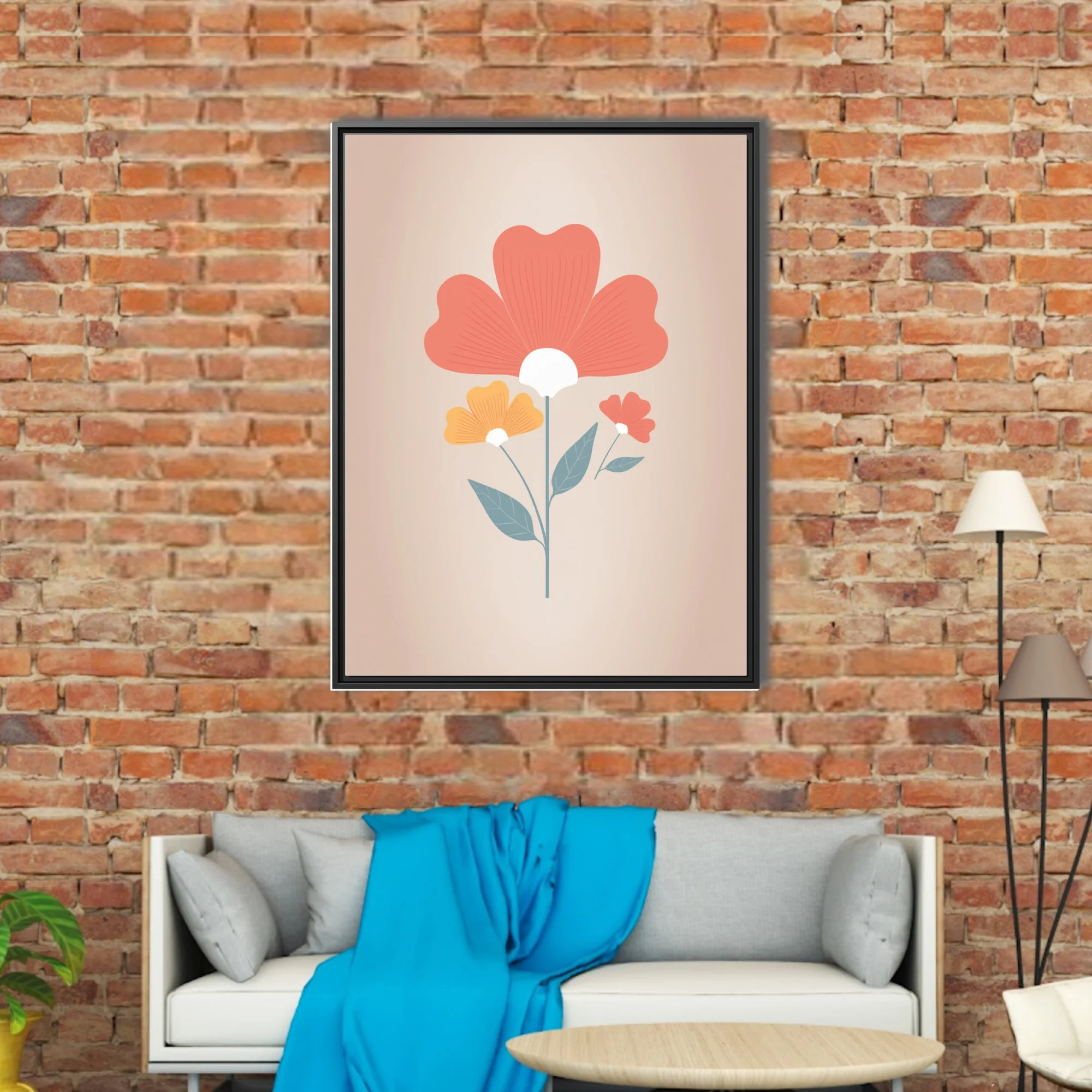 Folk art floral illustration with coral, amber, and teal botanical motifs on warm beige