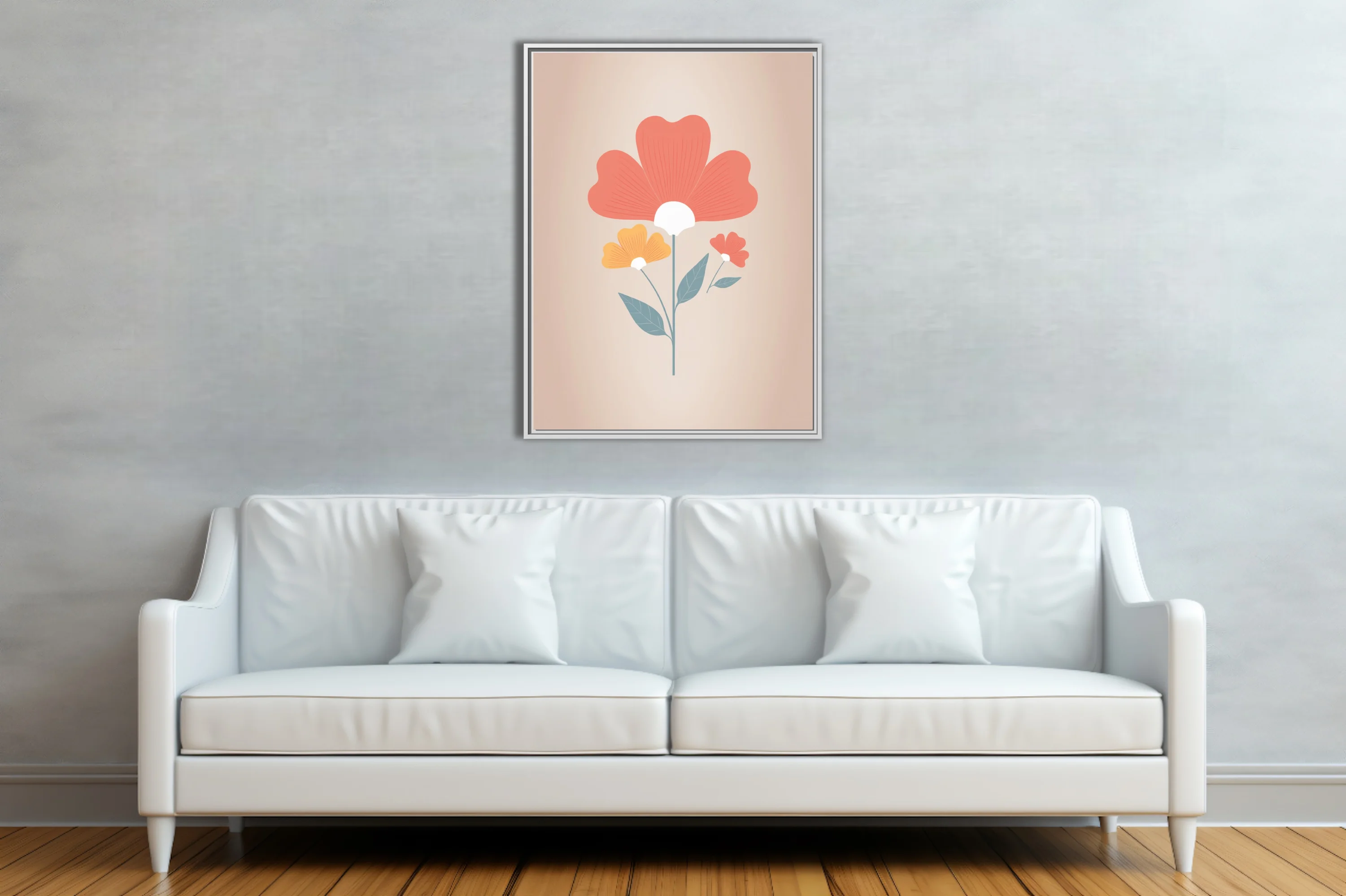 Folk art floral illustration with coral, amber, and teal botanical motifs on warm beige