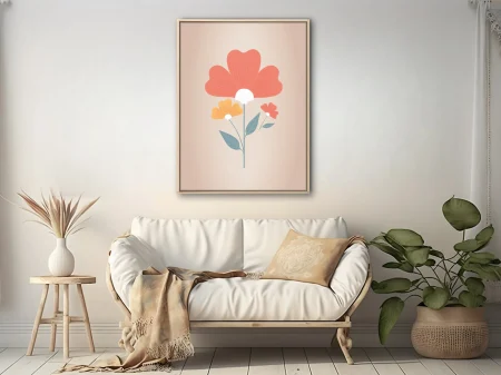 Folk art floral illustration with coral, amber, and teal botanical motifs on warm beige
