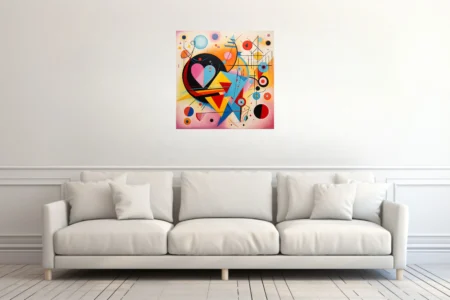 Abstract composition with heart motif, bold primary palette and geometric forms