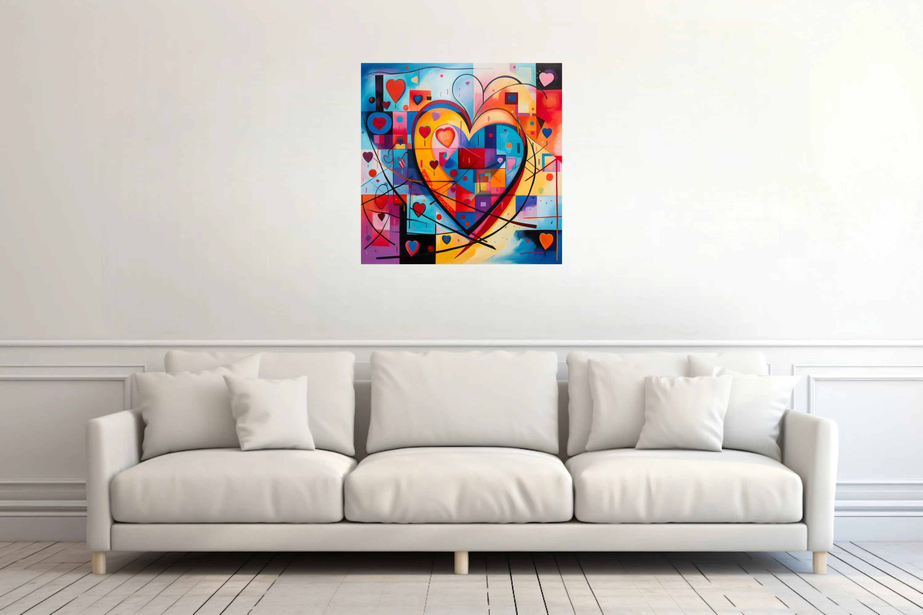 Vibrant bold graphic abstract heart composition with bold primaries and geometric motifs