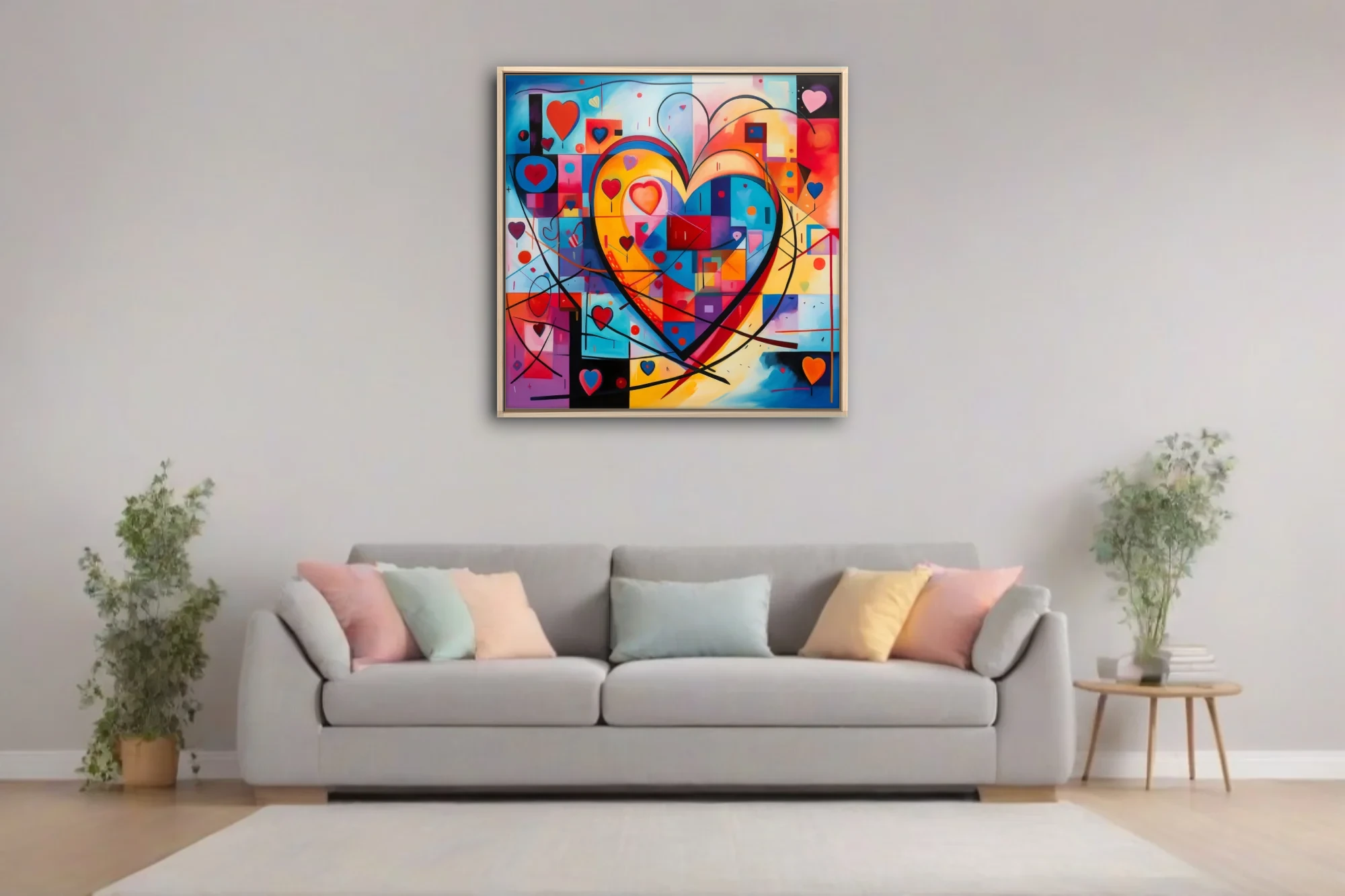 Vibrant bold graphic abstract heart composition with bold primaries and geometric motifs