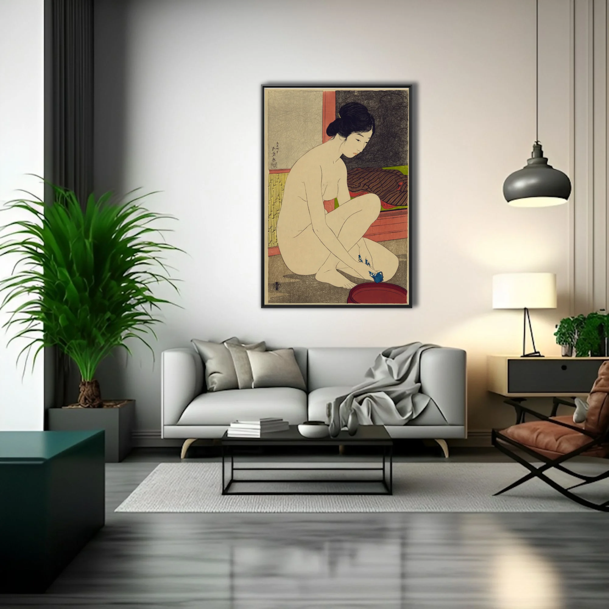 Ukiyo-e-style Japanese nude figure study, ivory and warm sienna tones