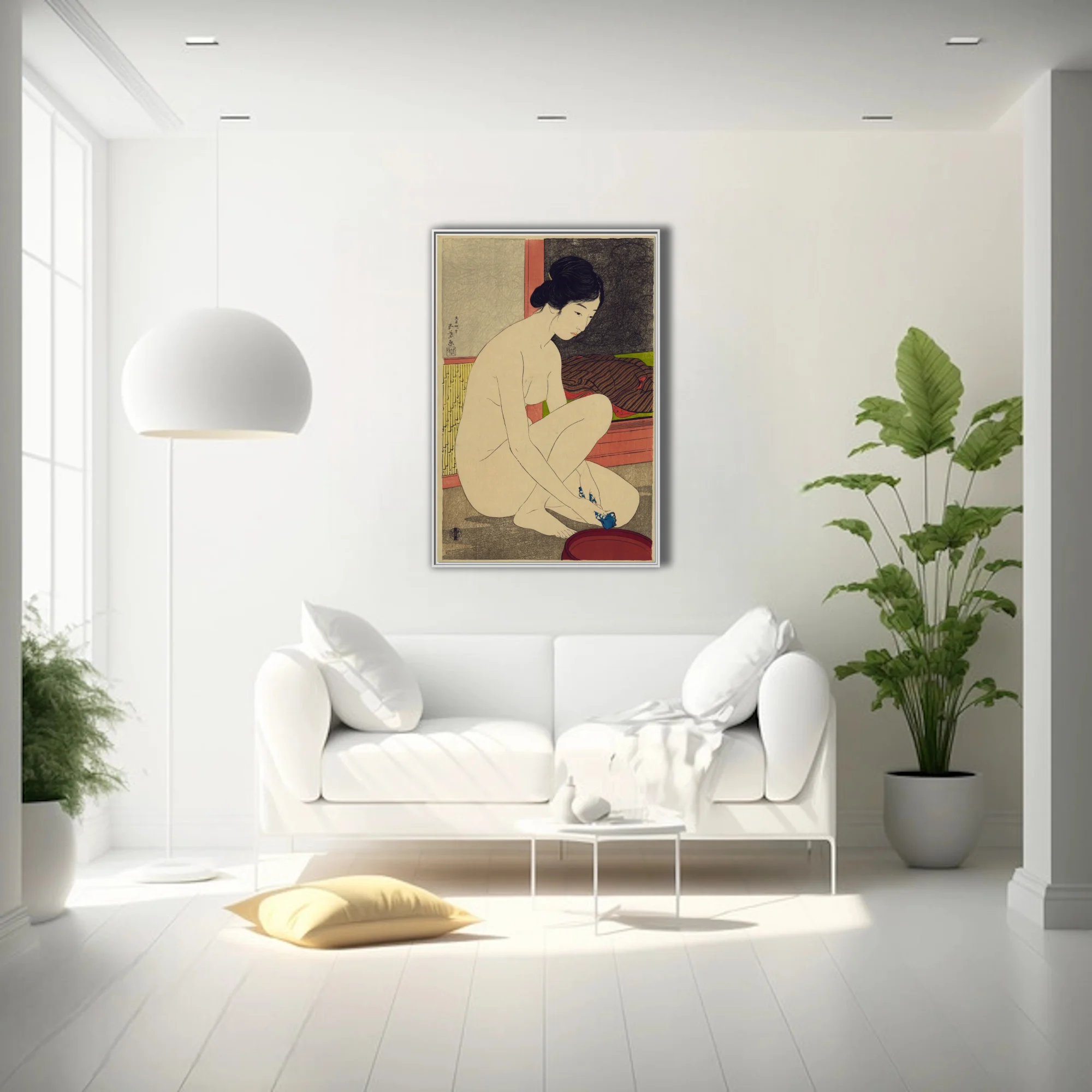 Ukiyo-e-style Japanese nude figure study, ivory and warm sienna tones