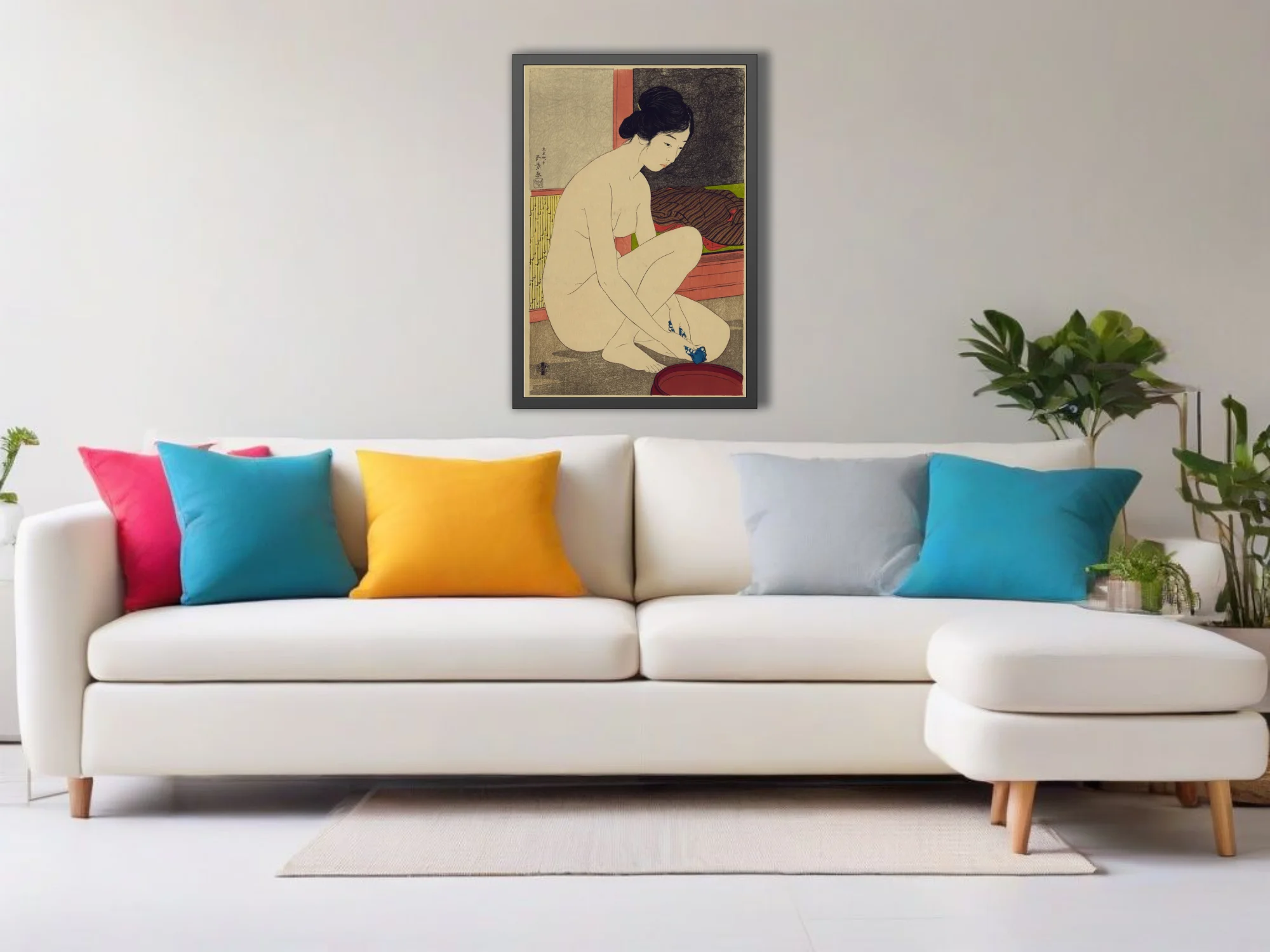 Ukiyo-e-style Japanese nude figure study, ivory and warm sienna tones