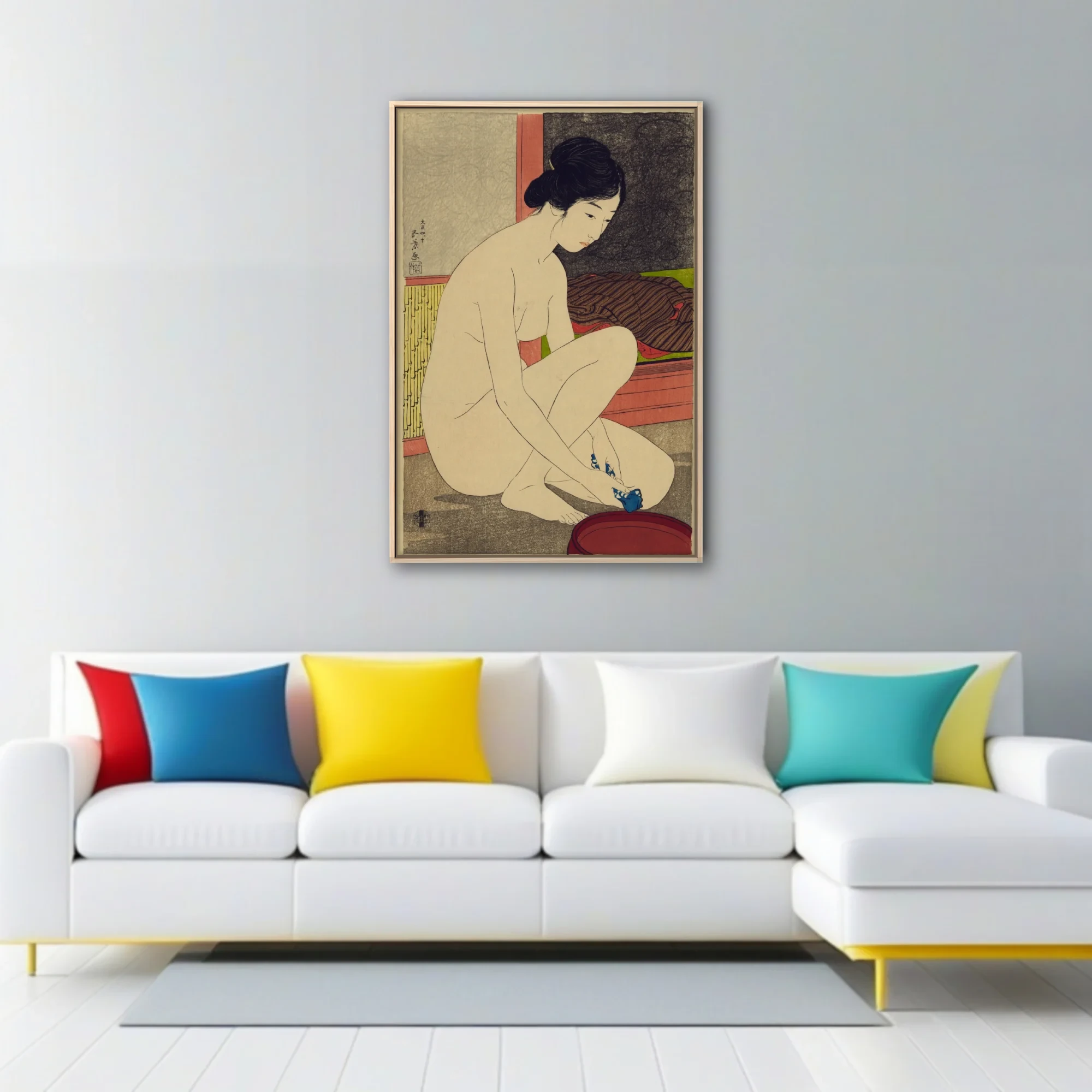 Ukiyo-e-style Japanese nude figure study, ivory and warm sienna tones