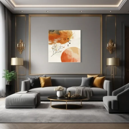 Boho abstract wall art with terracotta washes, botanical stems, and ink splatter