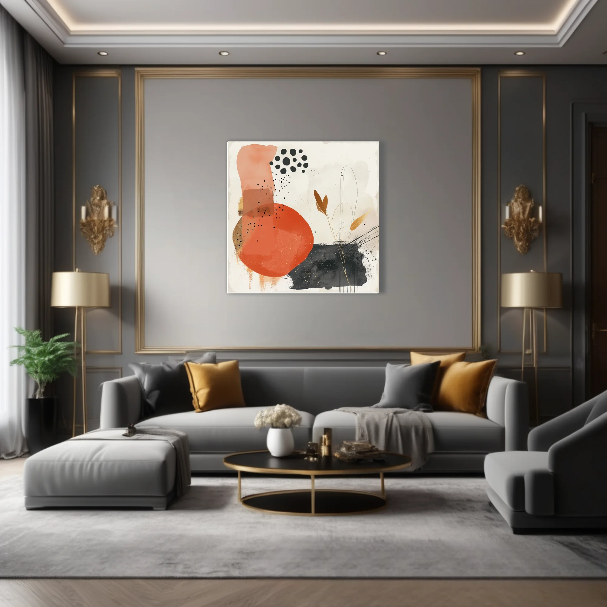 Minimalist boho abstract composition terracotta ink botanical gold wall art