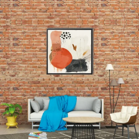 Minimalist boho abstract composition terracotta ink botanical gold wall art