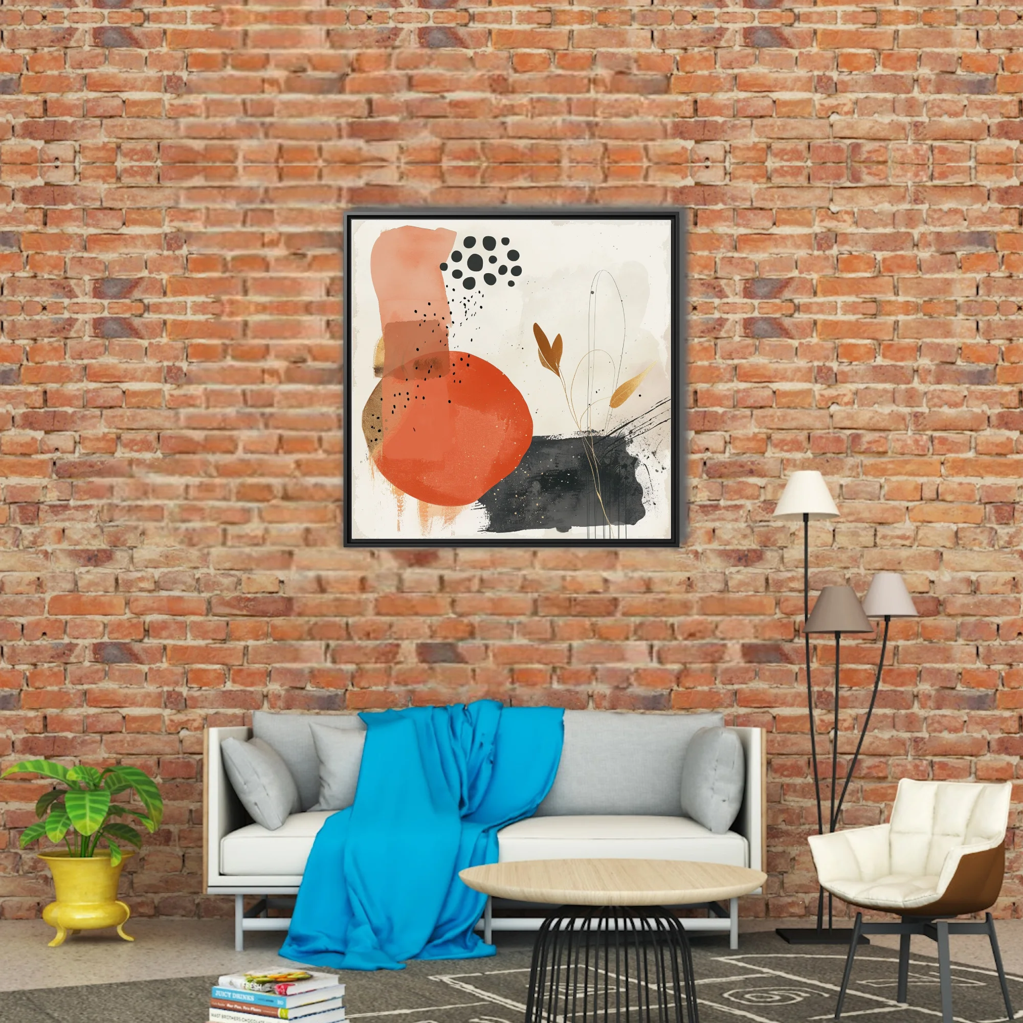 Minimalist boho abstract composition terracotta ink botanical gold wall art