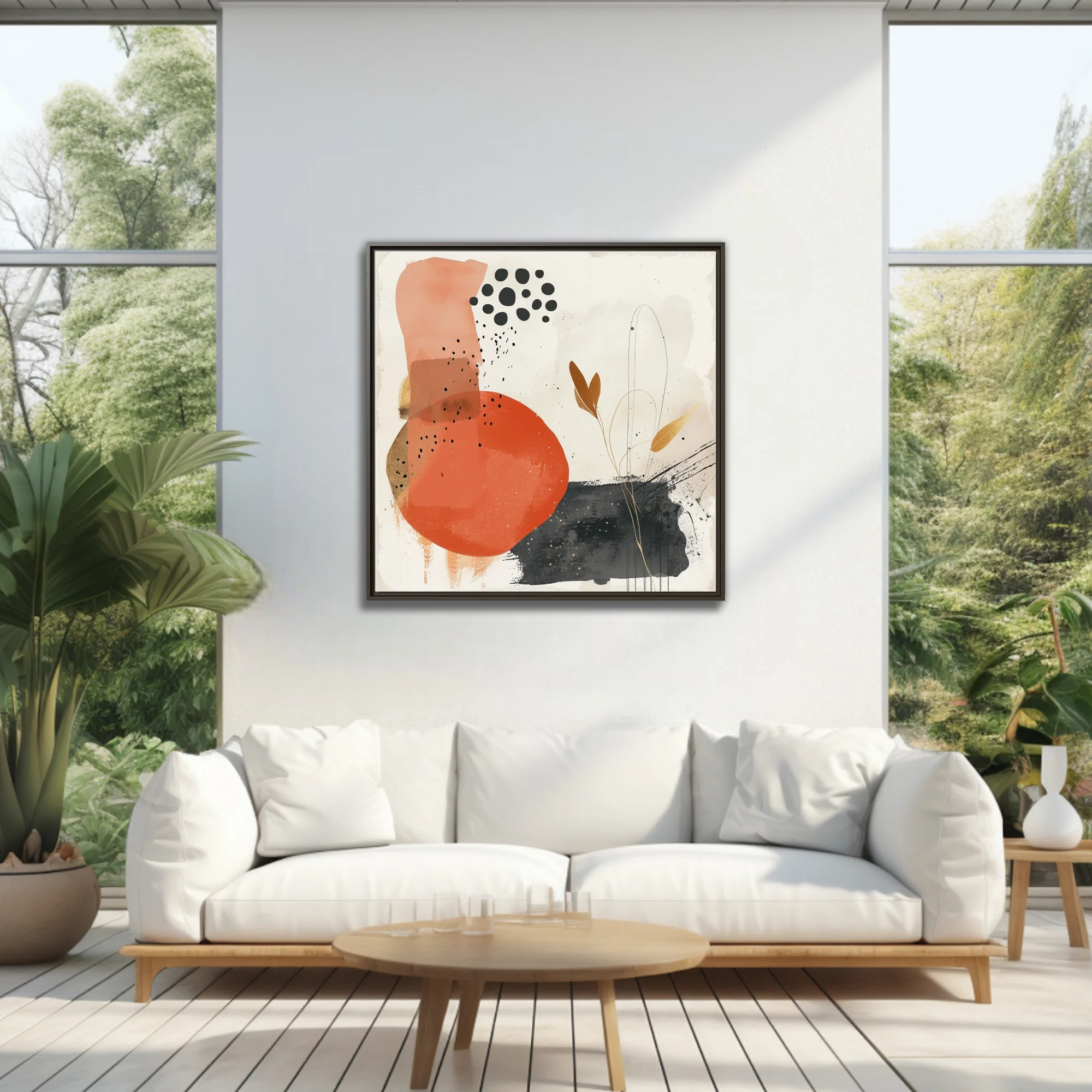 Minimalist boho abstract composition terracotta ink botanical gold wall art