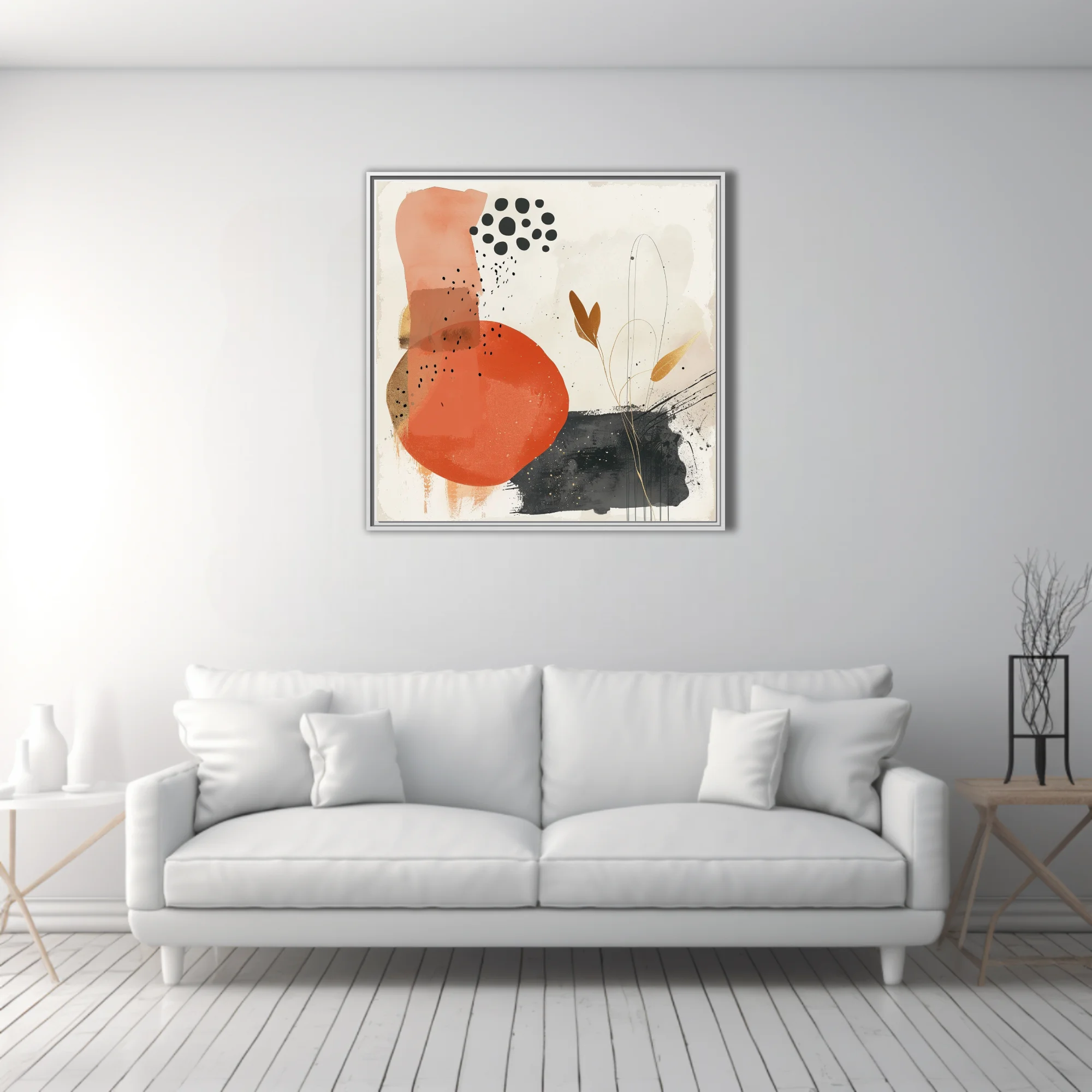 Minimalist boho abstract composition terracotta ink botanical gold wall art