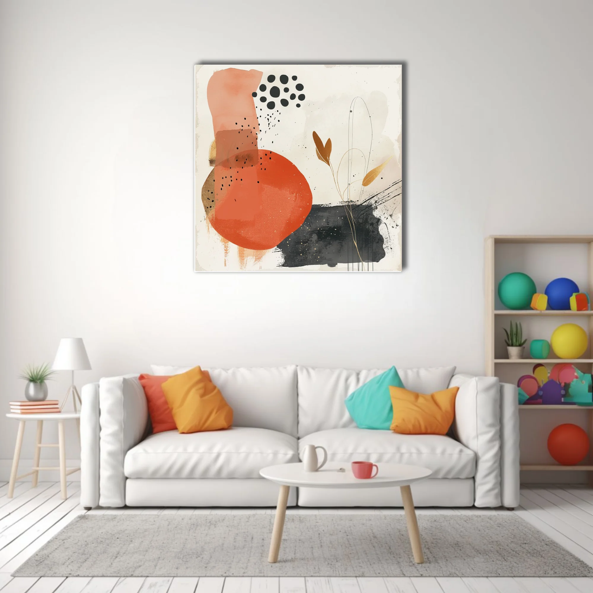 Minimalist boho abstract composition terracotta ink botanical gold wall art