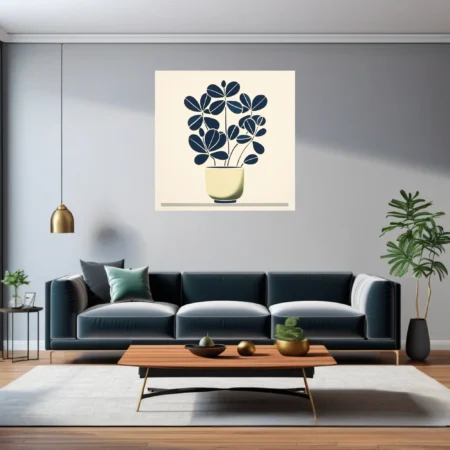 Minimalist botanical print, navy stylized potted plant on cream background