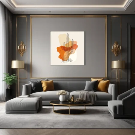 Boho saguaro cactus line art with terracotta watercolor-effect washes, desert earth tones