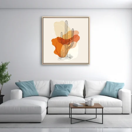 Boho saguaro cactus line art with terracotta watercolor-effect washes, desert earth tones