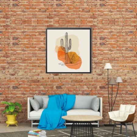 Minimalist boho cactus line art with terracotta and amber watercolor-style washes