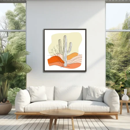 Boho line-art desert cactus illustration, terracotta and sage palette