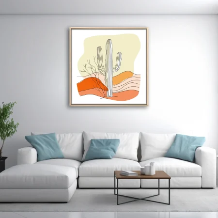 Boho line-art desert cactus illustration, terracotta and sage palette