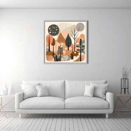 Boho abstract woodland illustration in terracotta, sage, and blush tones