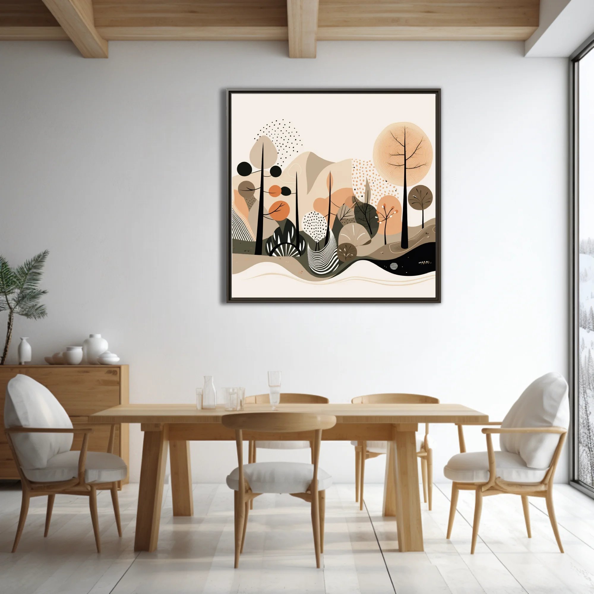 Boho abstract woodland illustration in earthy terracotta, sand, and olive tones
