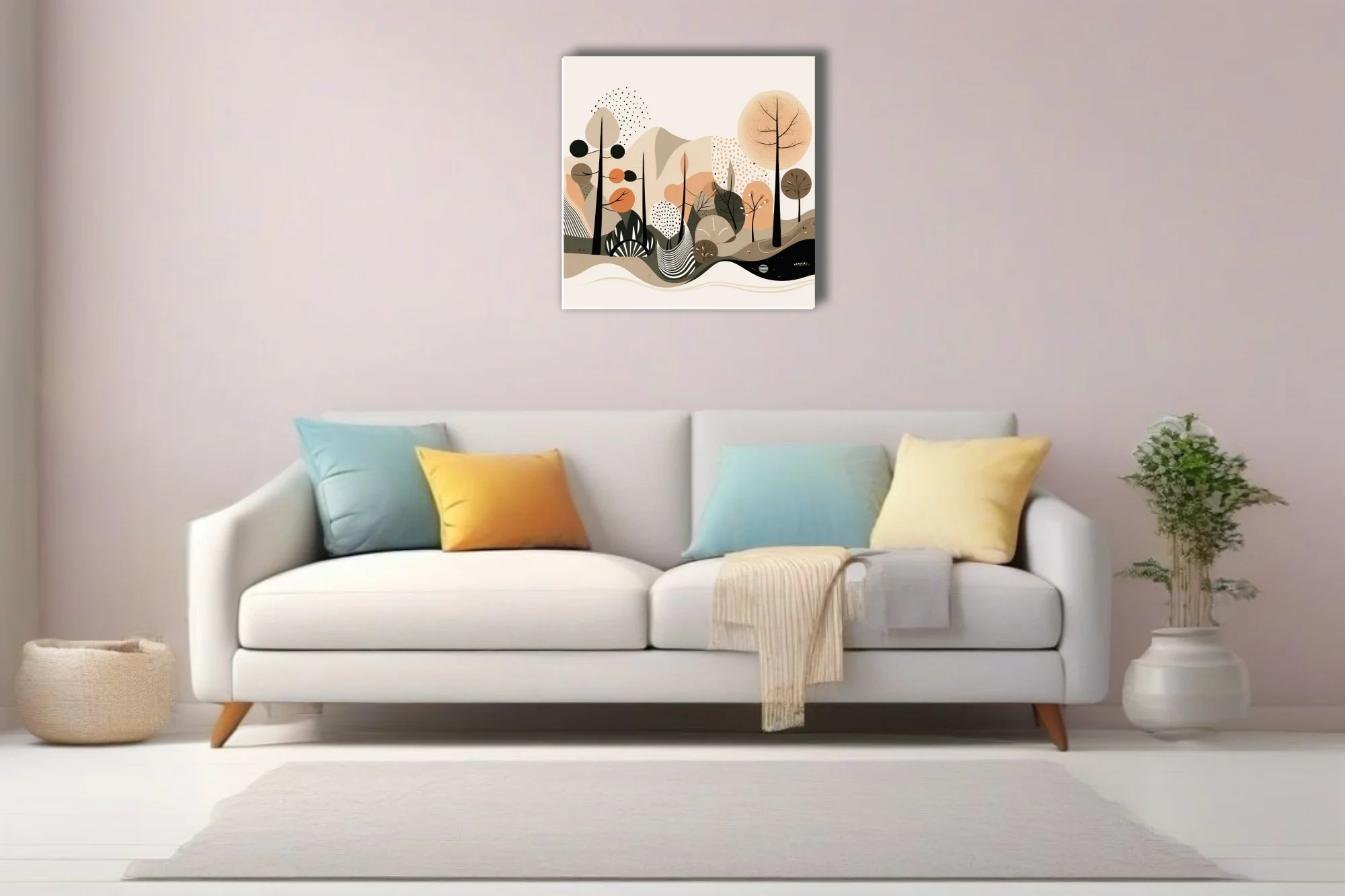 Boho abstract woodland illustration in earthy terracotta, sand, and olive tones