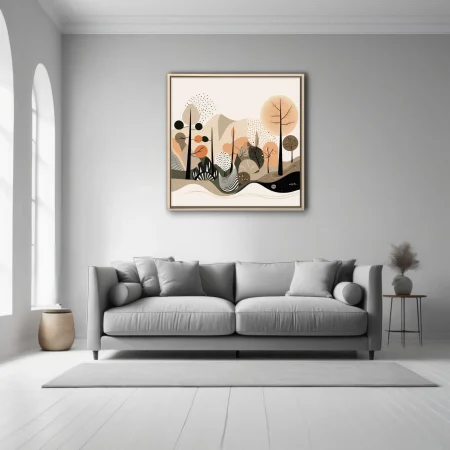Boho abstract woodland illustration in earthy terracotta, sand, and olive tones