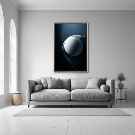 Minimalist abstract art with glowing white form and dark sweeping curves