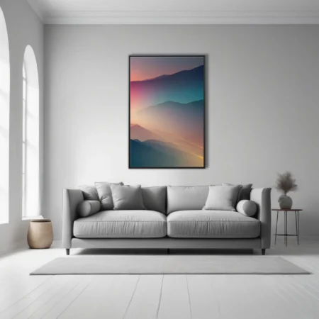 Abstract gradient mountain landscape in teal, rose, and amber tones