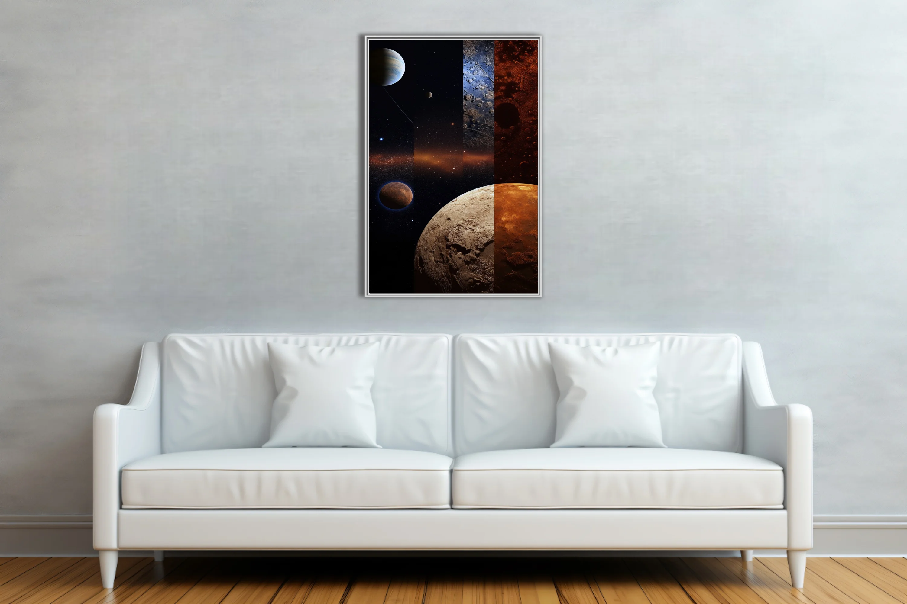 Space collage with planets, craters, and cosmic stellar fields in dark tones