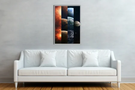 Space composite with planets, nebula, and star field in deep cosmic tones