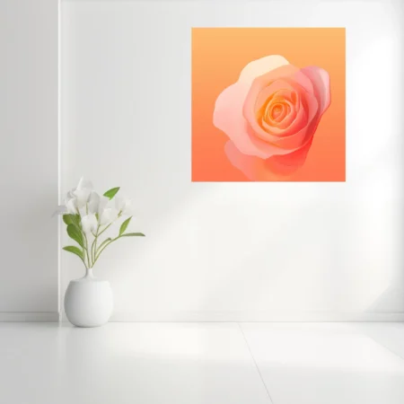 Abstract rose in peach coral gradient, layered translucent petals, warm romantic tone