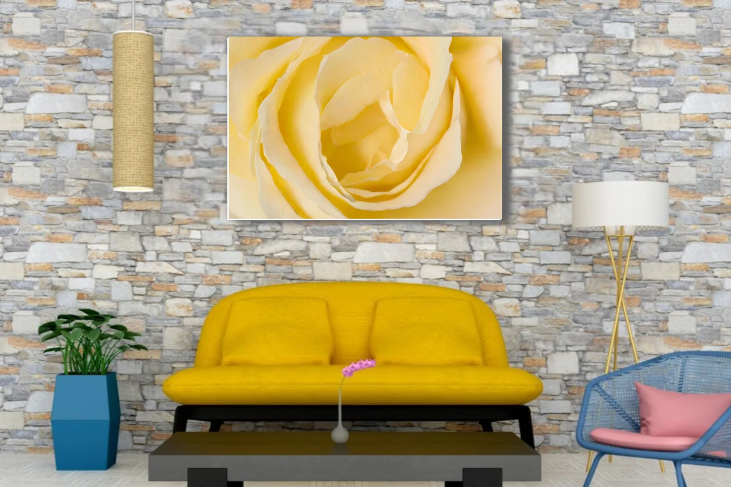 Macro yellow rose close-up, cream and butter petals, soft warm tones