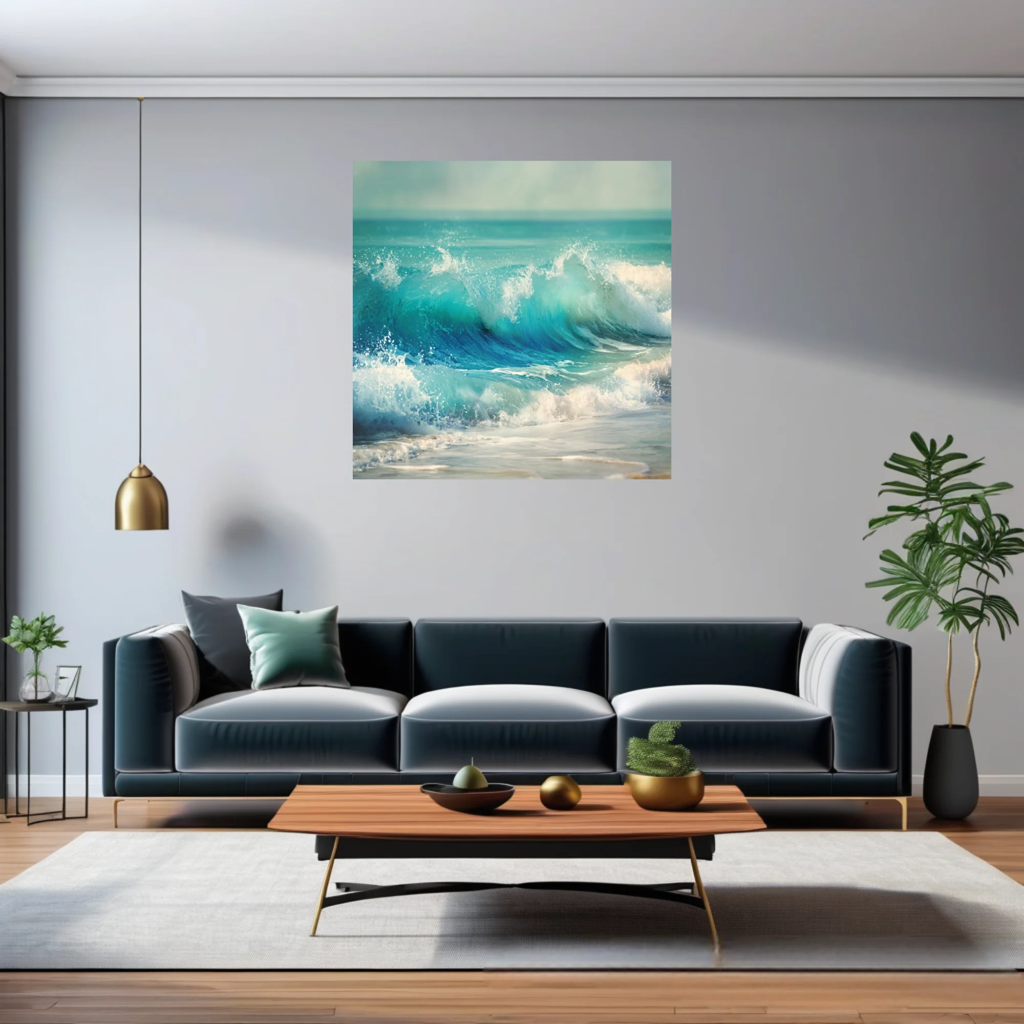 Turquoise ocean waves crashing with white foam and vivid aqua tones