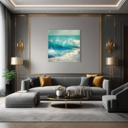 Turquoise ocean waves crashing with white foam and vivid aqua tones