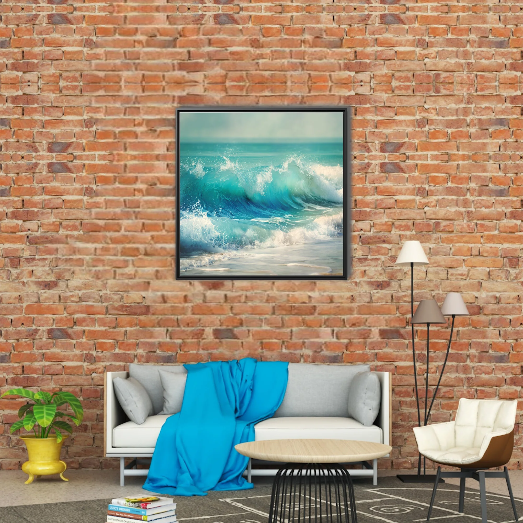 Turquoise ocean waves crashing with white foam and vivid aqua tones