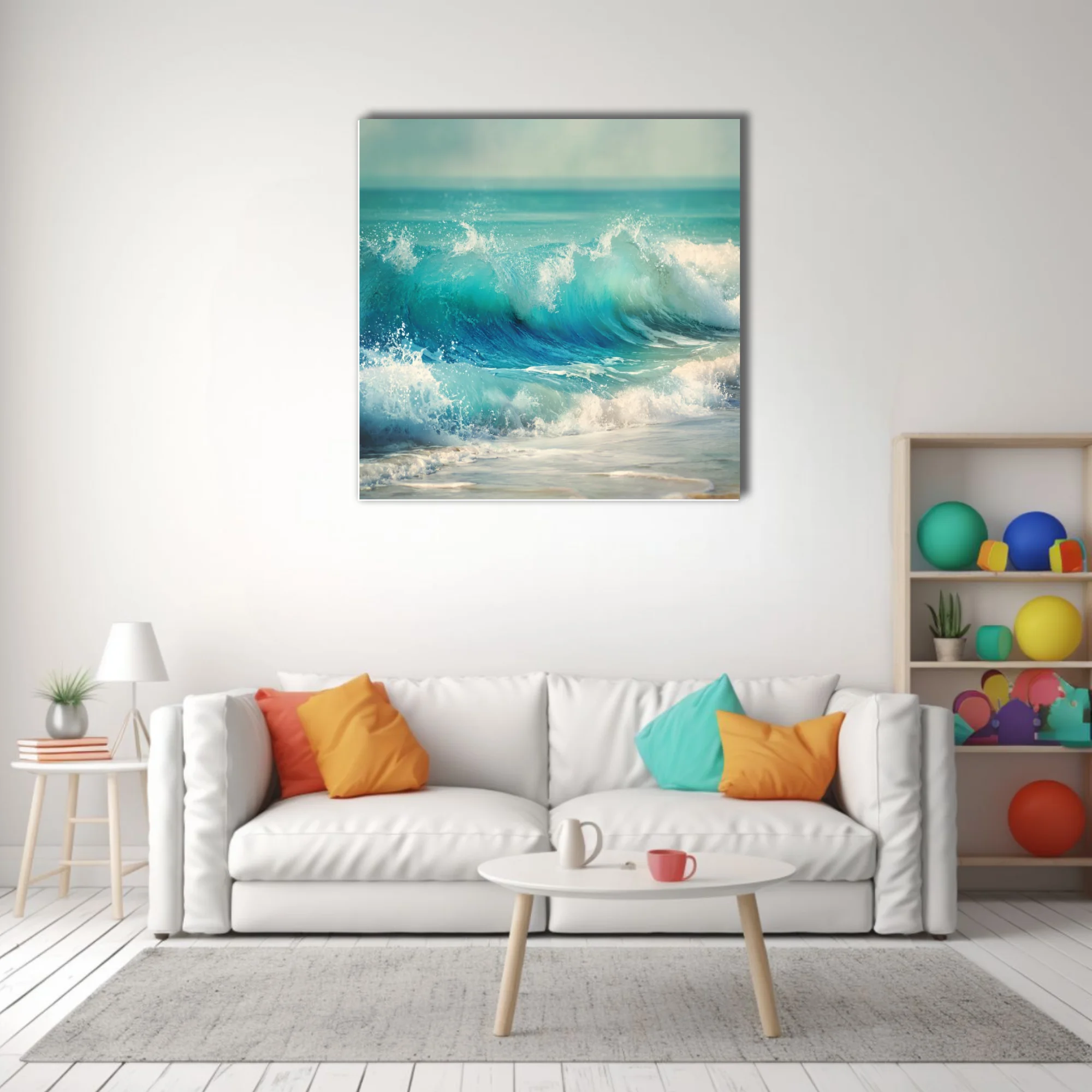 Turquoise ocean waves crashing with white foam and vivid aqua tones