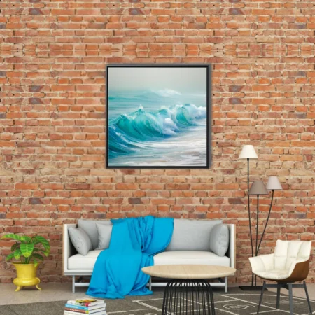 Teal ocean waves crashing — turquoise and cobalt coastal seascape art print