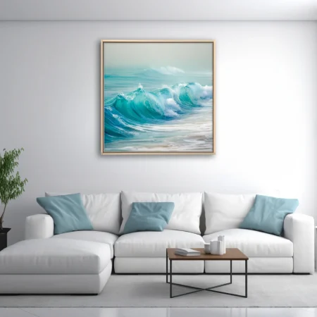 Teal ocean waves crashing — turquoise and cobalt coastal seascape art print