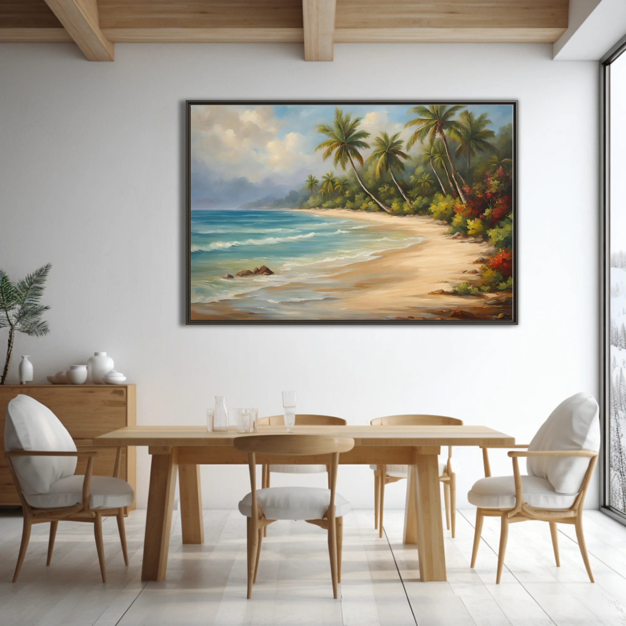 Traditional tropical beach landscape with palms, turquoise sea, and warm sand