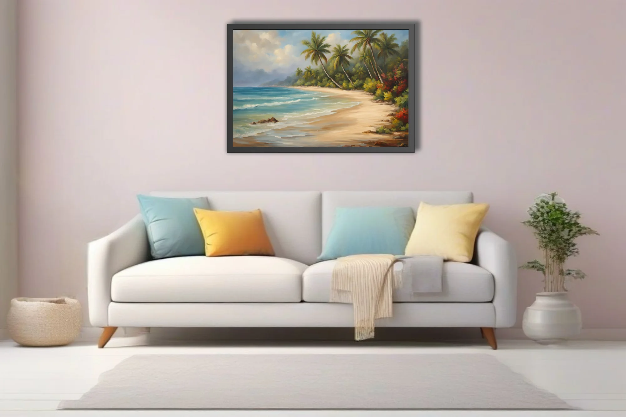 Traditional tropical beach landscape with palms, turquoise sea, and warm sand