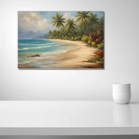 Traditional tropical beach landscape with palms, turquoise sea, and warm sand