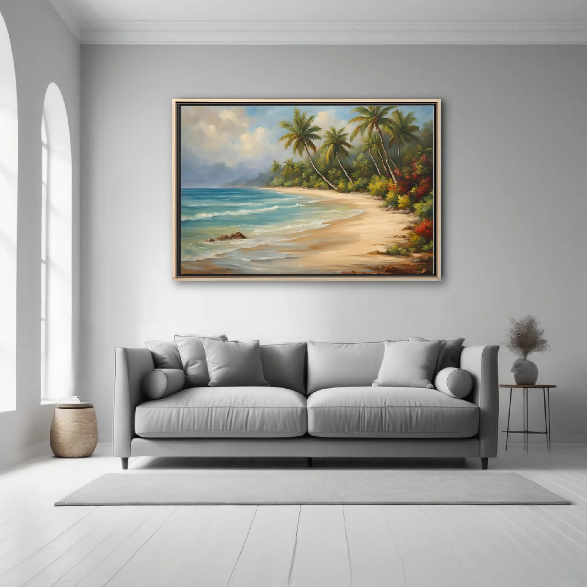 Traditional tropical beach landscape with palms, turquoise sea, and warm sand
