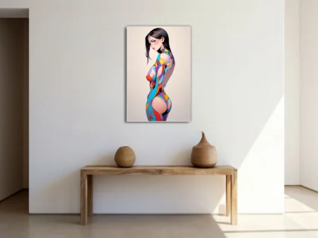 Stylized figure study with vibrant bold-graphic body paint, bold swirling colors, graphic style