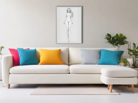 Minimalist pencil-style female figure study, clean linework on white ground