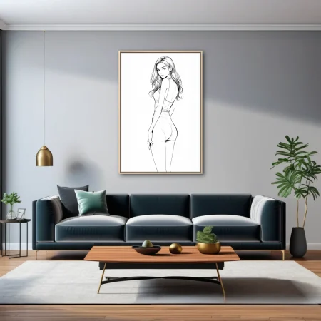 Minimalist ink-style female figure study, black linework on white