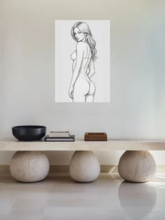 Pencil-style female figure study, graphite linework, line-sketch aesthetic