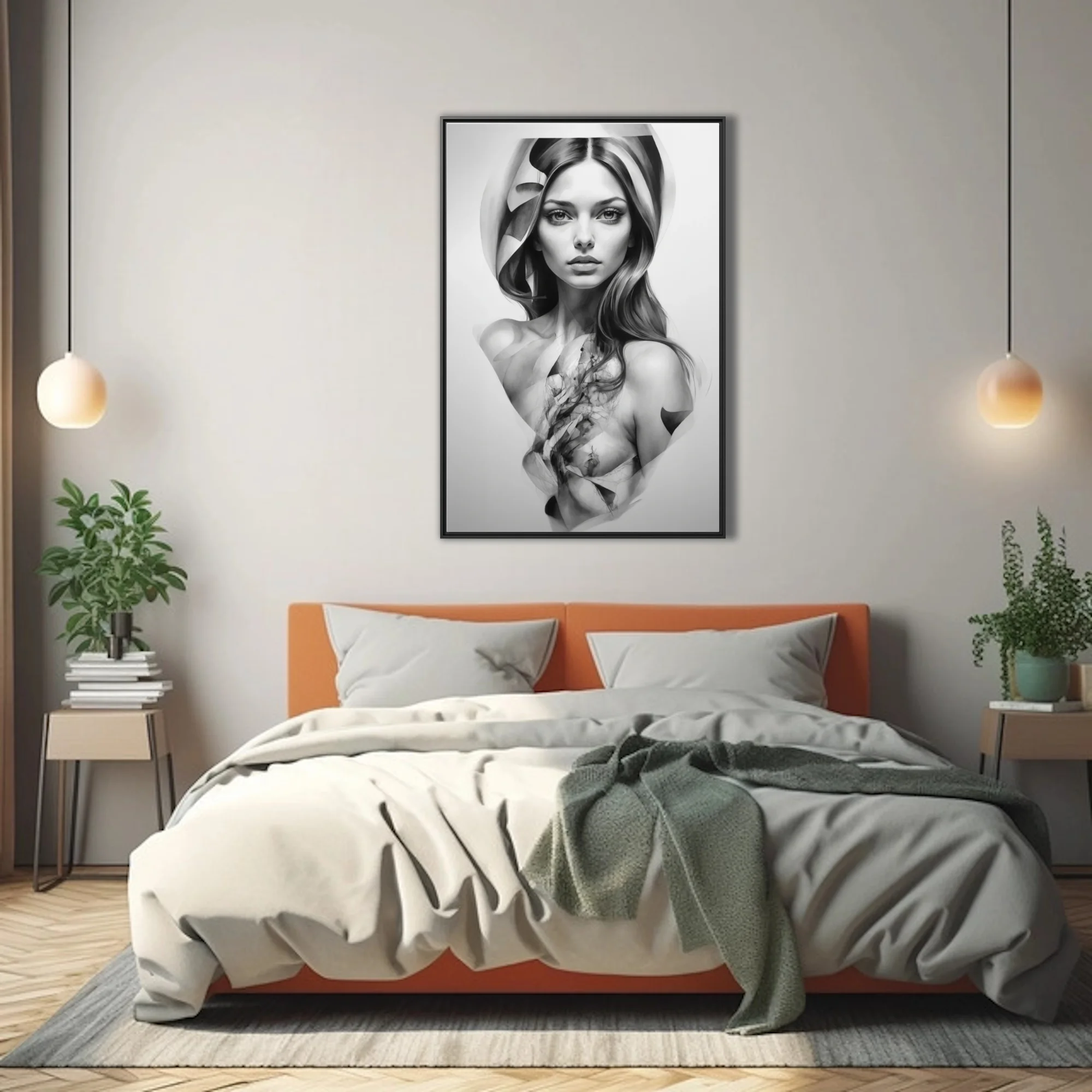 Black-and-white dreamlike portrait with abstract fragmented forms and face